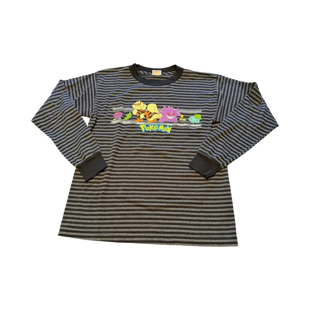 Vintage 1999 Pokemon Monterey Canyon Striped Long Sleeve Shirt Gengar Large
